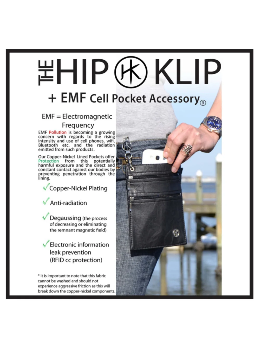 The Hip Klip EMF/RFID Subtle Gray XL Pouch NWT
